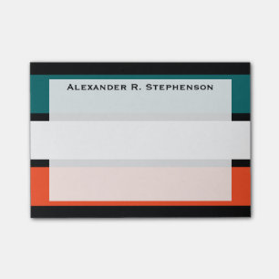 Monogram Aqua Blauw, Wit, Oranje Koraal Strepen Post-it® Notes