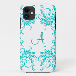 Monogram Aqua Blauwe Damast Case-Mate iPhone Case