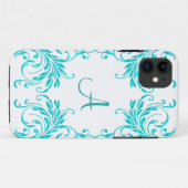Monogram Aqua Blauwe Damast Case-Mate iPhone Case (Achterkant (horizontaal))