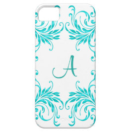 Monogram Aqua Blauwe Damast Case-Mate iPhone Case