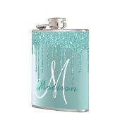 Monogram Aqua Blauwe Glittersluier Meisjesachtig Heupfles (Links)