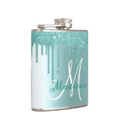 Monogram Aqua Blauwe Glittersluier Meisjesachtig Heupfles (Rechts)