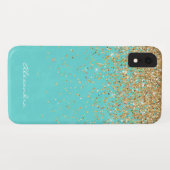 Monogram Aqua Blauwe Gouden Glitter Confetti Meisj Case-Mate iPhone Case (Achterkant (horizontaal))