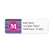 Monogram Aqua Blauwgroen Blauw Roze Tribal Chevron Etiket (Voorkant)