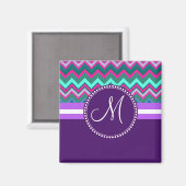 Monogram Aqua Blauwgroen Blauw Roze Tribal Chevron Magneet (Voorkant / Achterkant)