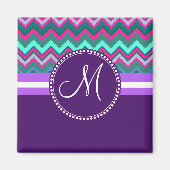 Monogram Aqua Blauwgroen Blauw Roze Tribal Chevron Magneet (Voorkant)