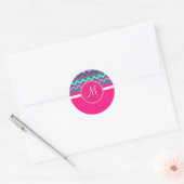 Monogram Aqua Blauwgroen Blauw Roze Tribal Chevron Ronde Sticker (Envelop)