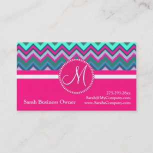 Monogram Aqua Blauwgroen Blauw Roze Tribal Chevron Visitekaartje