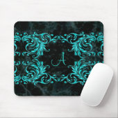 Monogram Aqua Blue Damask Muismat (Met muis)