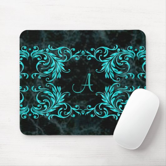 Monogram Aqua Blue Damask Muismat (Met muis)