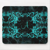 Monogram Aqua Blue Damask Muismat (Voorkant)