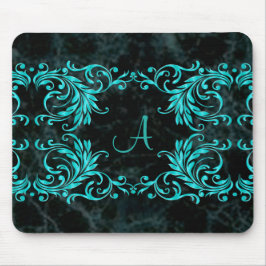 Monogram Aqua Blue Damask Muismat