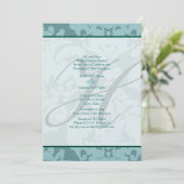 Monogram Aqua Blue Damask Wedding Invitation Kaart (Staand voorkant)