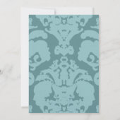 Monogram Aqua Blue Damask Wedding Invitation Kaart (Achterkant)