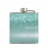 Monogram Aqua Blue Dripping Glitter Custom Flask Heupfles (Achterkant)