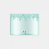 Monogram Aqua Blue Dripping Glitter Metallic Post-it® Notes (Voorkant)