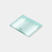 Monogram Aqua Blue Dripping Glitter Metallic Post-it® Notes (Schuin)