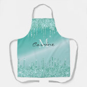 Monogram Aqua Blue Driving Blauwgroen Glitter Meta Schort (Voorkant)