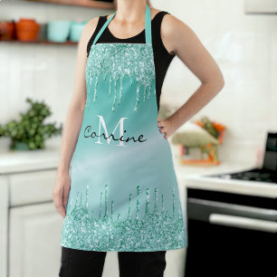 Monogram Aqua Blue Driving Blauwgroen Glitter Meta Schort
