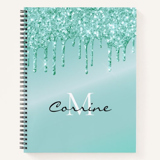 Monogram Aqua Blue Driving Glitter Metallic Notitieboek (Voorkant)