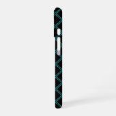 Monogram Aqua Blue en Black Diamond Pattern iPhone 16 Hoesje (Linkerkant)