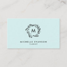 Monogram Aqua Blue en Black Floral Wreath