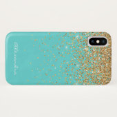 Monogram Aqua Blue Glitter Confetti Girly Case-Mate iPhone Case (Achterkant (horizontaal))