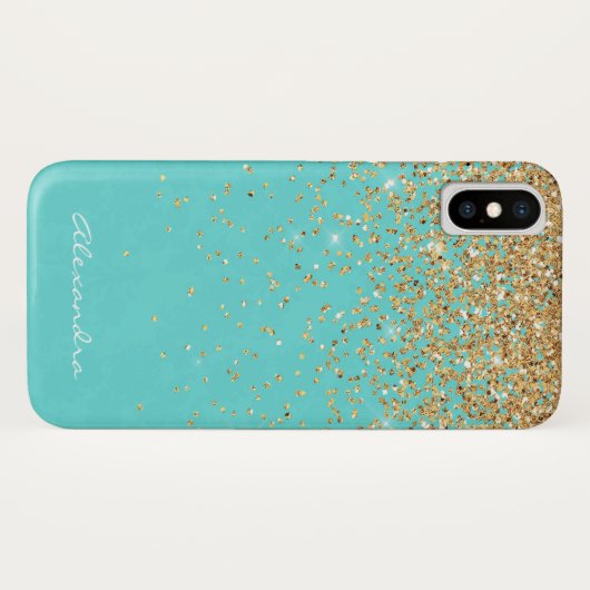 Monogram Aqua Blue Glitter Confetti Girly Case-Mate iPhone Case (Achterkant (horizontaal))