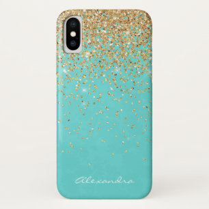 Monogram Aqua Blue Glitter Confetti Girly Case-Mate iPhone Case