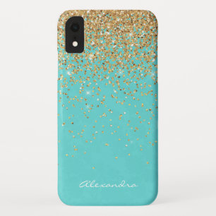 Monogram Aqua Blue Glitter Confetti Girly Case-Mate iPhone Case