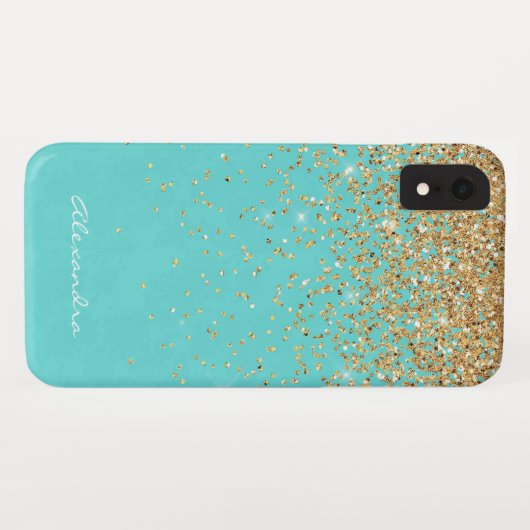 Monogram Aqua Blue Glitter Confetti Girly Case-Mate iPhone Case (Achterkant (horizontaal))