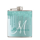 Monogram Aqua Blue Glitter Drips Girly Heupfles (Voorkant)