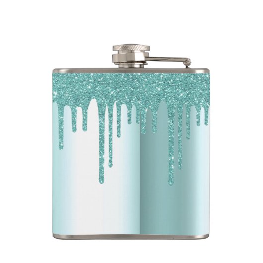 Monogram Aqua Blue Glitter Drips Girly Heupfles (Achterkant)