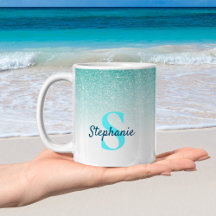 Monogram Aqua Blue Glitter Ombre Glam