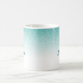 Monogram Aqua Blue Glitter Ombre Glam Koffiemok (Center)