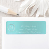Monogram Aqua Blue Gray Silver Wreath Blush RSVP Etiket (Insitu)
