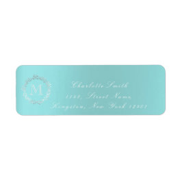 Monogram Aqua Blue Gray Silver Wreath Blush RSVP Etiket
