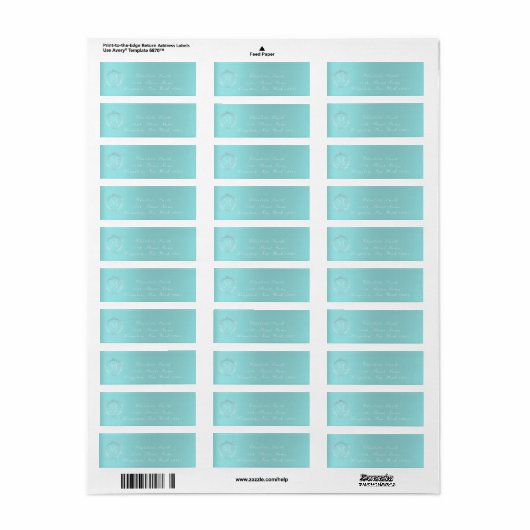 Monogram Aqua Blue Gray Silver Wreath Blush RSVP Etiket (Full Sheet)