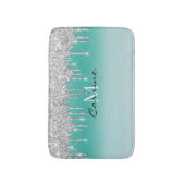 Monogram Aqua Blue Metallic + Silver Glitter Drive Badmat (Voorkant Verticaal)
