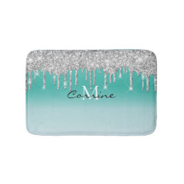 Monogram Aqua Blue Metallic + Silver Glitter Drive Badmat
