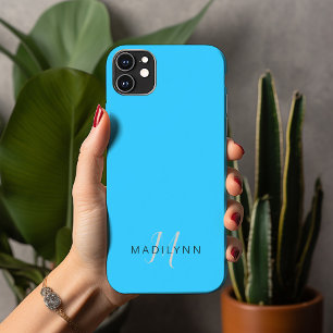 Monogram Aqua Blue Minimalist met naam Case-Mate iPhone Case