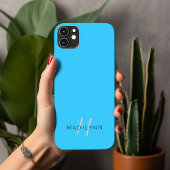 Monogram Aqua Blue Minimalist met naam Case-Mate iPhone Case