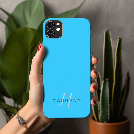 Monogram Aqua Blue Minimalist met naam Case-Mate iPhone Case