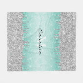 Monogram Aqua Blue Ombre Glitter Zilveren ijsdrupp Fleece Deken (Voorkant (Horizontaal))