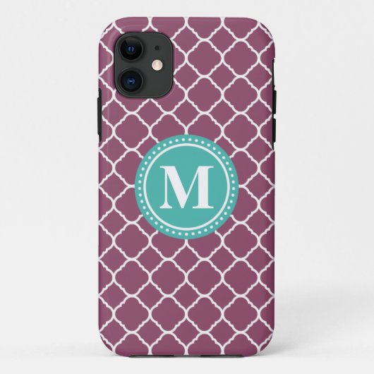 Monogram Aqua Blue Paars Quatrefoil Patroon Case-Mate iPhone Case (Achterkant)