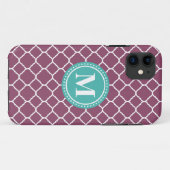 Monogram Aqua Blue Paars Quatrefoil Patroon Case-Mate iPhone Case (Achterkant (horizontaal))