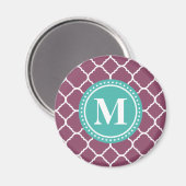 Monogram Aqua Blue Paars Quatrefoil Patroon Magneet (Voorkant / Achterkant)