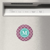 Monogram Aqua Blue Paars Quatrefoil Patroon Magneet (Insitu (Vaatwasser))