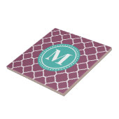 Monogram Aqua Blue Paars Quatrefoil Patroon Tegeltje (Zijkant)