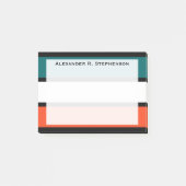 Monogram Aqua Blue, witte, Oranje koraalstrepen Post-it® Notes (Voorkant)